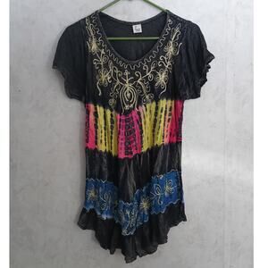 7 Islands Embroidered Beach Cover Up One Size Boho Tunic Rayon Cruise Vacay